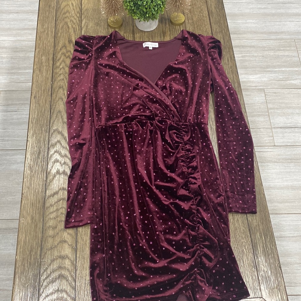 long sleeve dress , the brand is Honey and Rosie , color wine , size M
